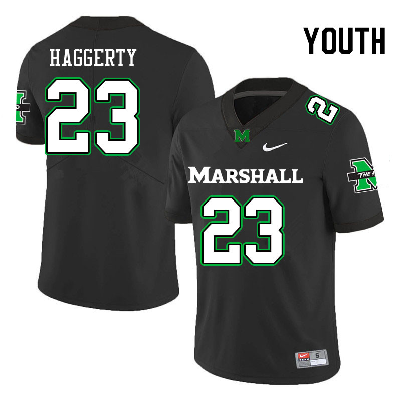 Youth #23 Justin Haggerty Marshall Thundering Herd College Football Jerseys Stitched-Black